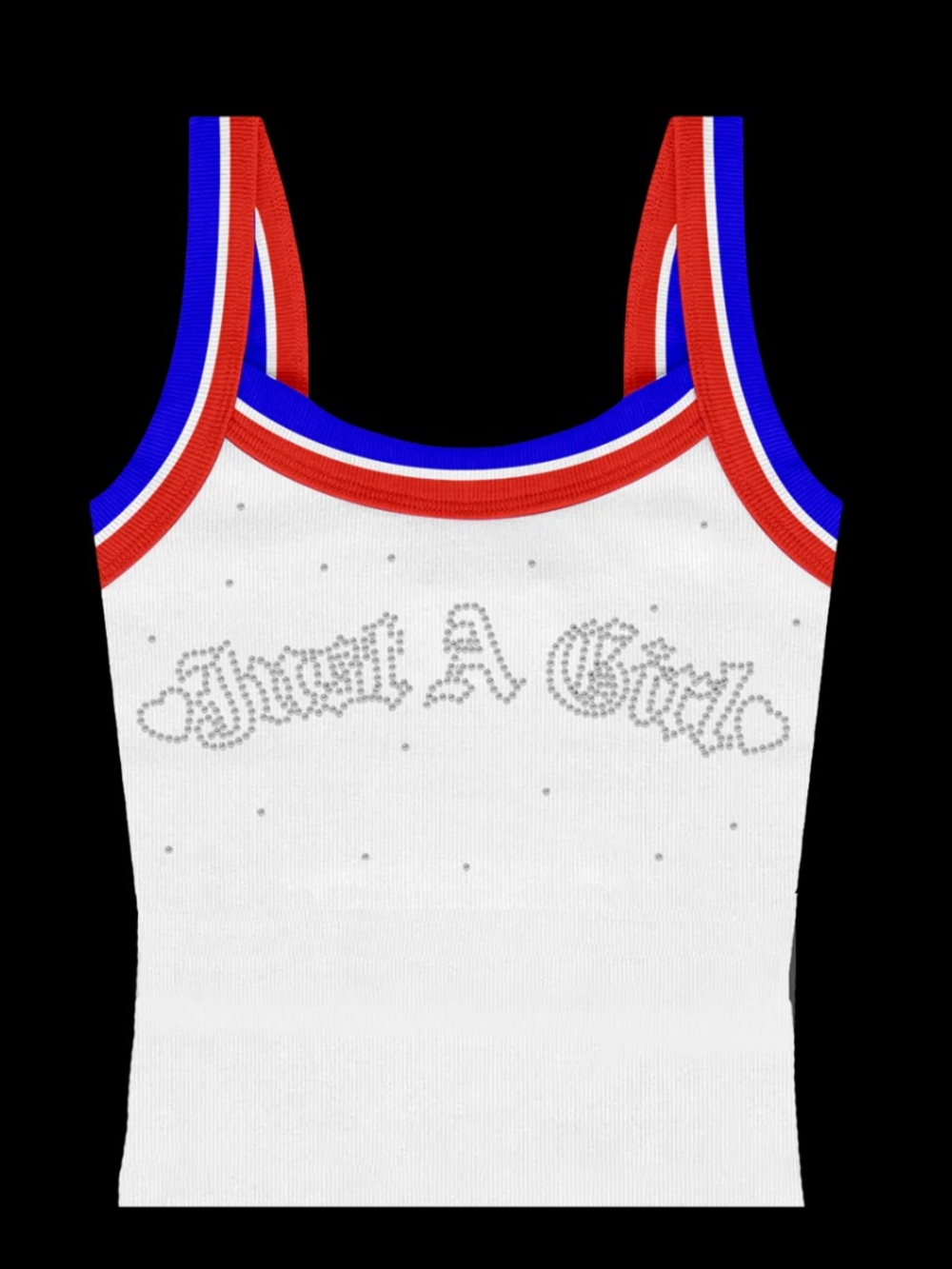 Official 2026 Sphere No Doubt “Just A Girl” Sparkle Tank Top White w/ Red & Blue